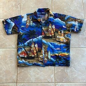 💥 Hawaiian Shirt surfboard beach waterfall palm trees sz 14